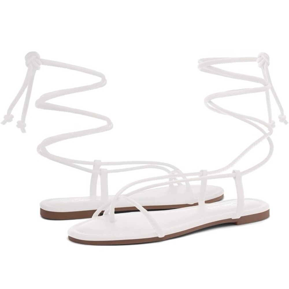 Lace Up Gladiator White Strappy Sandals